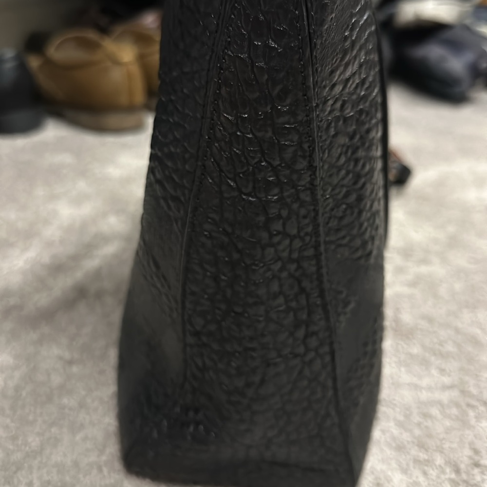Check-embossed 2way Tote Black Leather Satchel - Picture 14 of 15